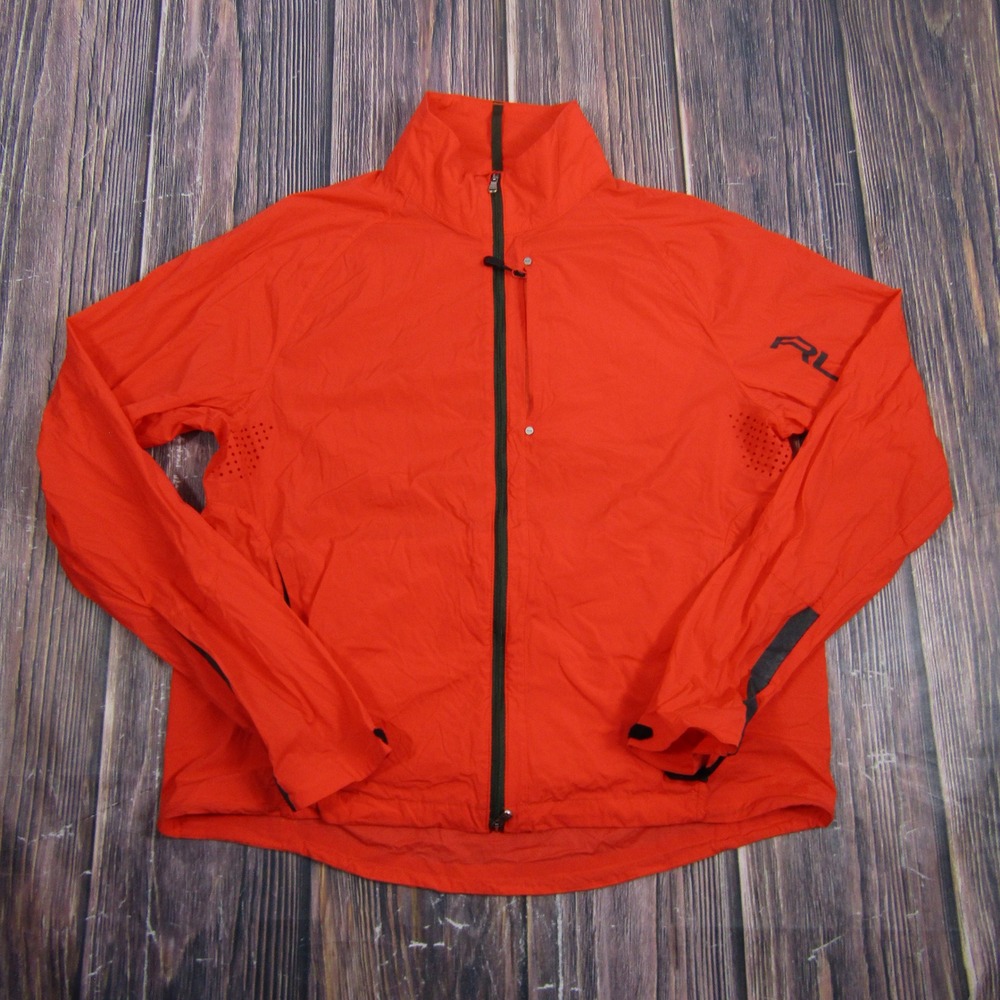RLX Ralph Lauren Windbreaker Jacket Mens L Orange Full Zip Stretch Performance